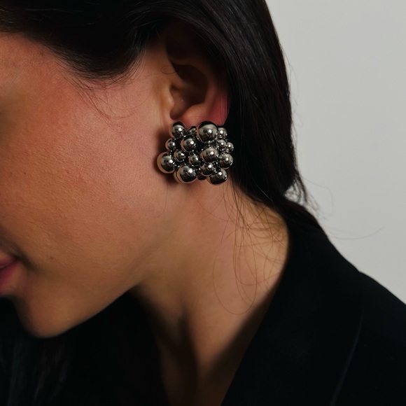 Sliver Color Balls Grape String Beads Hollow Ball Stud Earrings Chunky - Picture 3 of 6